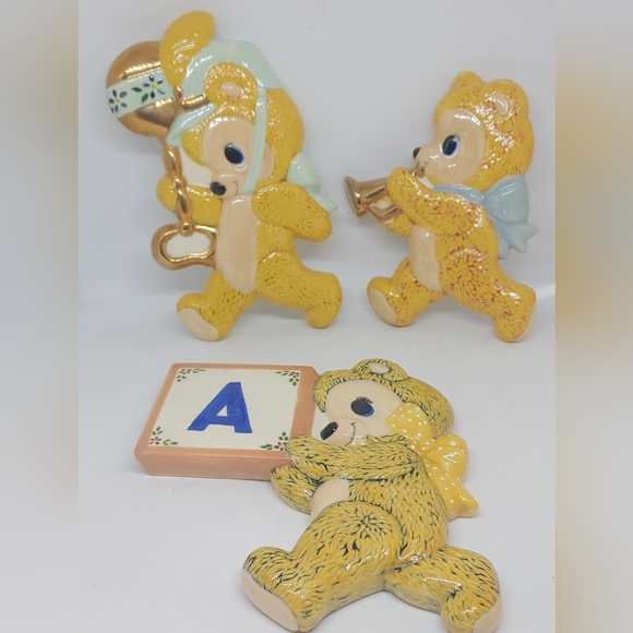 Ceramic Bear Wall Plaques Nursery Kids Room - Picture 1 of 9